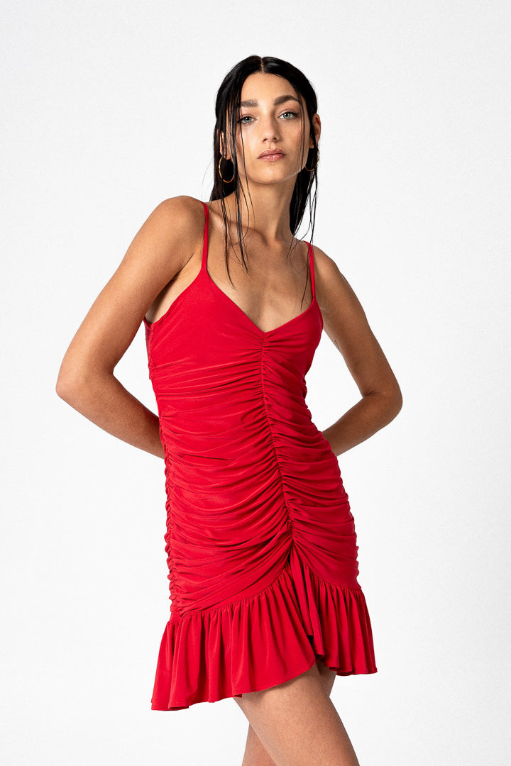 VESTIDO ROJO FRUNCIDO