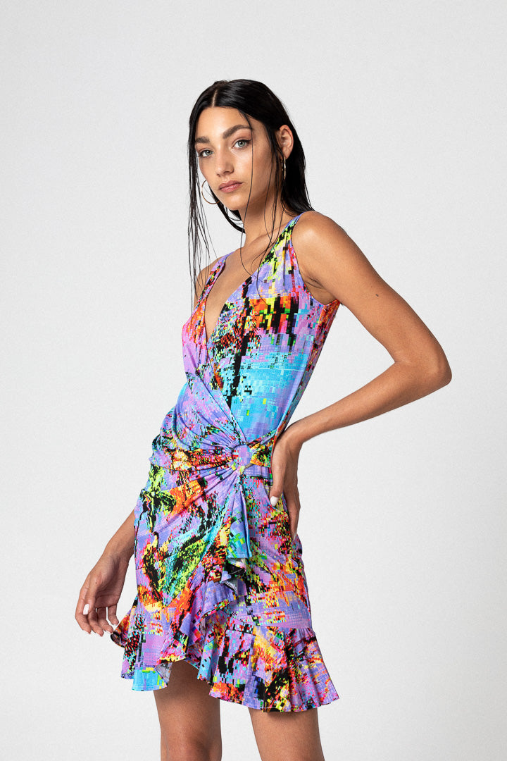 PIXEL PALMS WRAP DRESS