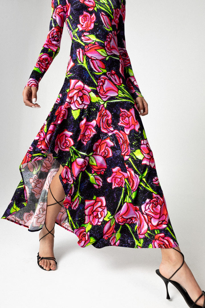 VESTIDO LARGO VOLANTE PIXEL ROSES