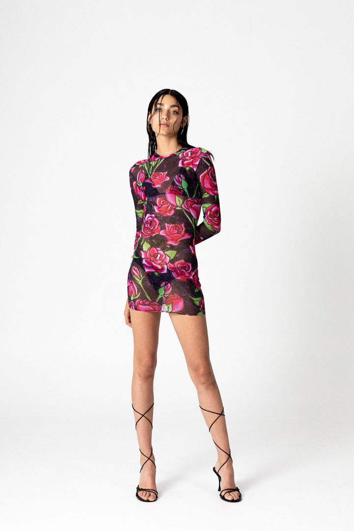 VESTIDO TUL STRETCH PIXEL ROSES
