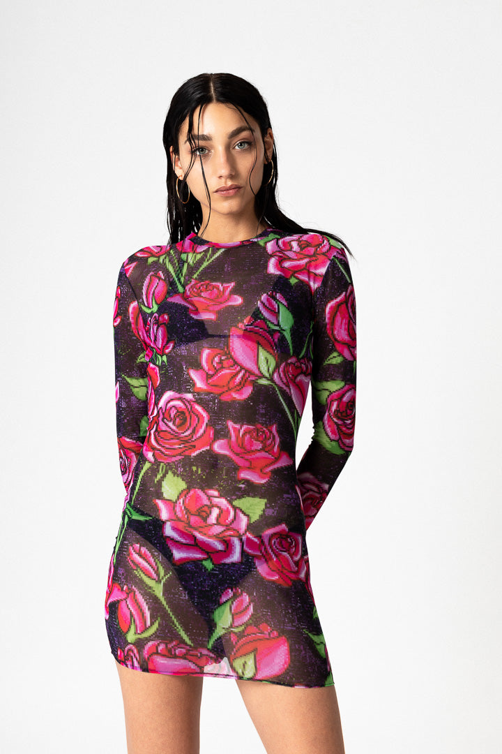 VESTIDO TUL STRETCH PIXEL ROSES