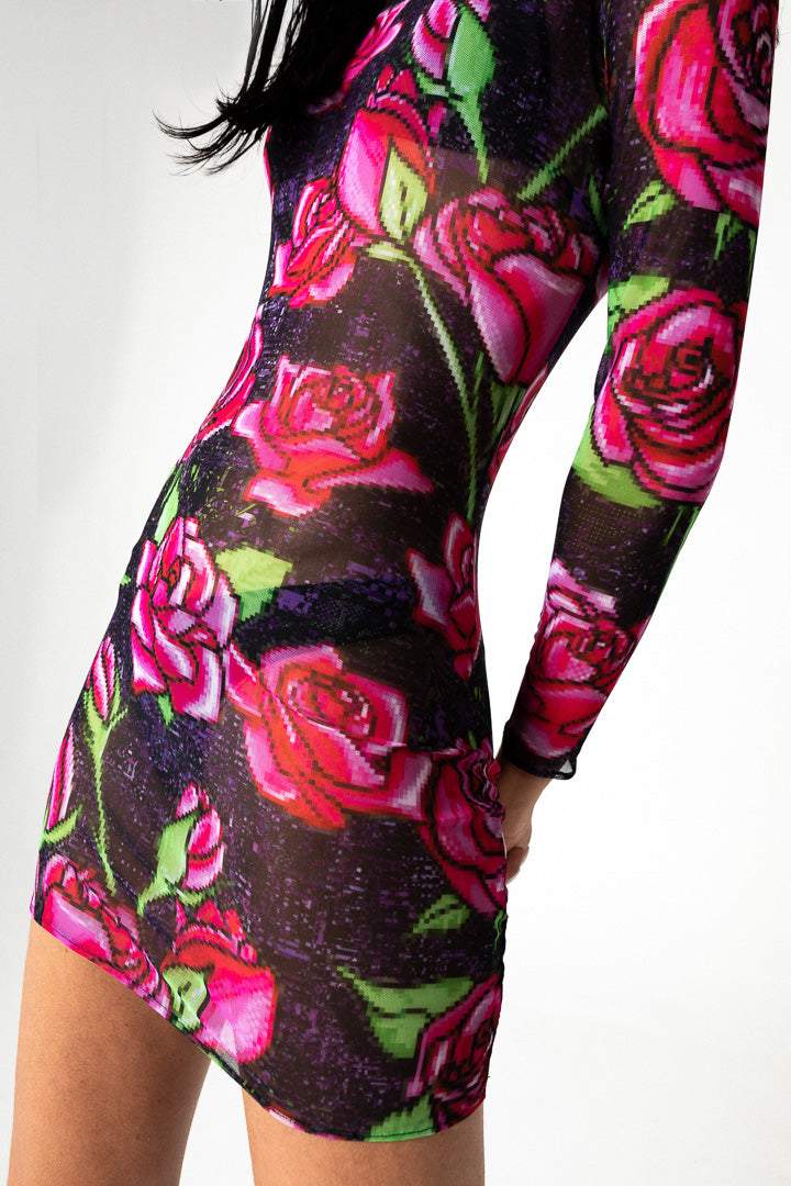 VESTIDO TUL STRETCH PIXEL ROSES